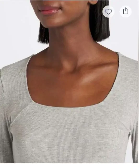 Kaileigh Estelle Square Neck Knit Long Sleeve Bodysuit Gray, Sz L - Picture 3 of 8